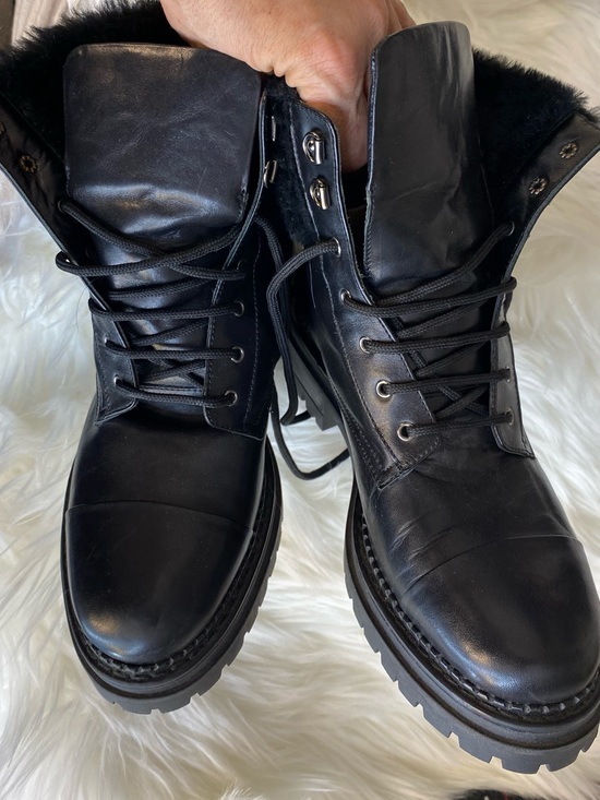 NAPOLEONI Shoes - ‼️Made in Italy Fur Trim Black Lace-Up Women's Combat Boots